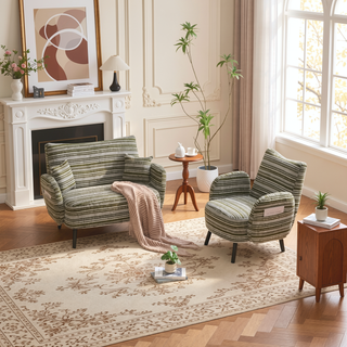 Sunvega Modern Two-Seater Sofa with Tufted Backrest and Convenient Side Storage Pockets