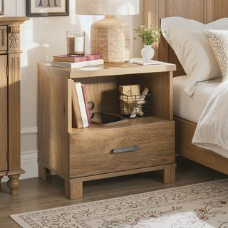 Sunvega Casual Country Style Nightstand with Warm Brown Finish and Single Drawer