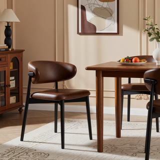 Sunvega Solid Wood PU Leather Upholstered Dining Chairs Set Of 2 With Ergonomic Curved Seat