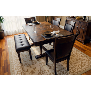 Sunvega Light Rustic Brown Finish Wooden Bench with Button-Tufted Polyester Seat