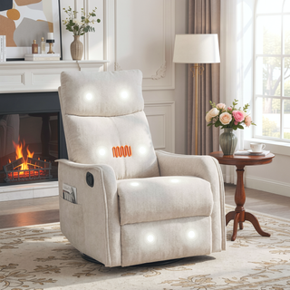 Sunvega Fabric Swivel Rocker Recliner Chair with Massage and Lumbar Heat for Living Room