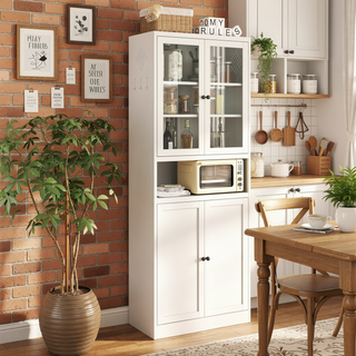 Sunvega Heavy-Duty Metal Pantry Cabinet with 5 Adjustable Shelves and Glass Door