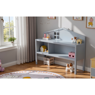 Sunvega Natural Wooden Montessori Floor Bed Frame with Fence and Door for Kids