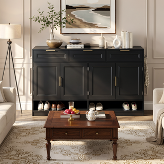 Sunvega 59.1-Inch Farmhouse Sideboard with 3 Drawers and 4 Doors for Ample Storage