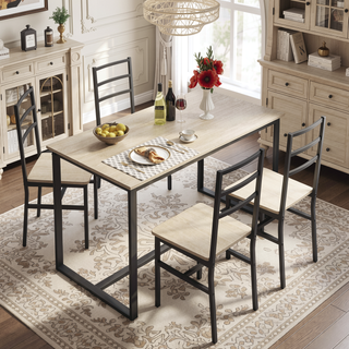 Sunvega Industrial Style Five-Piece Table and Chair Set with Backrest for Various Scenarios