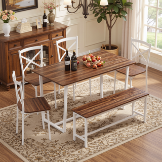 Sunvega Industrial Style Four-Piece Dining Table and Chair Set with Backrest