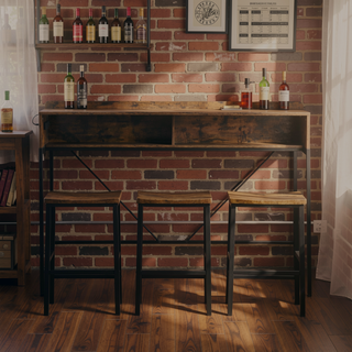 Sunvega 59 Inch Sofa Table with Power Outlet LED Light and 3 Saddle Stools