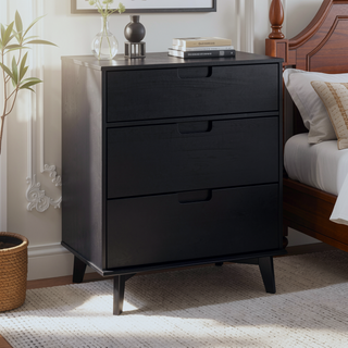 Sunvega Mid-Century Modern Black Wood Dresser with 3 Drawers for Bedroom
