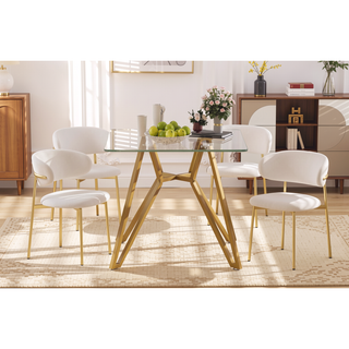 Sunvega Modern Glass Dining Table with Metal Legs for Kitchen Living Room Office