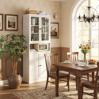 Sunvega Heavy-Duty Metal Pantry Cabinet with 5 Adjustable Shelves and Glass Door