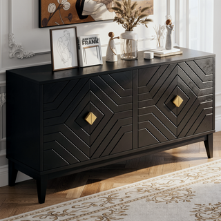 Sunvega 4-Door Sideboard Storage Cabinet with Gold Handles and Adjustable Shelf
