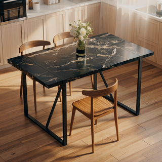 Sunvega Modern Simple Rectangular MDF Dining Table with Black Metal Legs for 4-6 People