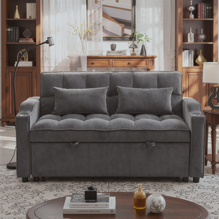 Sunvega Modern Velvet Loveseat Futon Sofa with Pullout Bed Adjustable Reclining Backrest