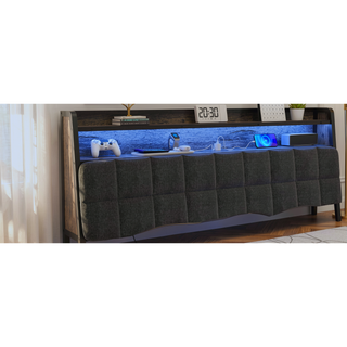 Sunvega Full Bed Frame with Ergonomic Headboard Multi-Space Storage and RGB LED Lights