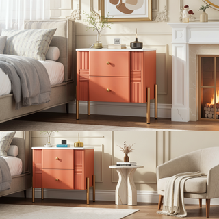 Sunvega Modern Nightstand with 2 Storage Drawers and Golden Metal Handles for Bedroom