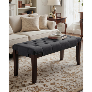 Sunvega Tufted Faux Leather Upholstered Bench with Tapered Hardwood Legs