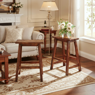 Sunvega 2-Piece Walnut Counter Height Wood Kitchen Dining Stools for Small Spaces