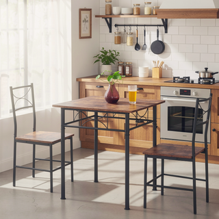 Sunvega Retro Brown Dining Table Set with Ergonomic Chairs for Kitchen and Restaurant