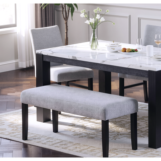 Sunvega Modern Charcoal Upholstered Dining Bench with Soft Fabric and Wooden Legs