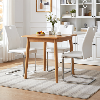 Sunvega White PU Dining Chair Set with Silver Metal Legs and High Resilience Sponge Filling
