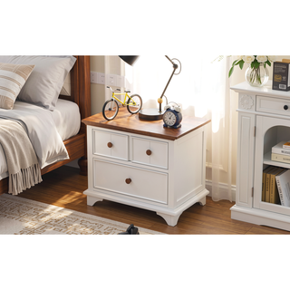 Sunvega Retro White and Walnut Wooden Seven-Drawer Dresser for Bedroom Storage