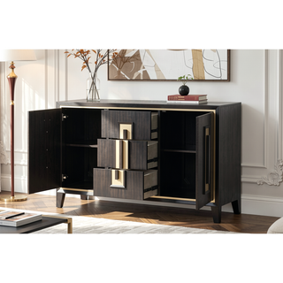 Sunvega Modern Espresso Nightstand with Gold Accent Trim and Felt-lined Drawer