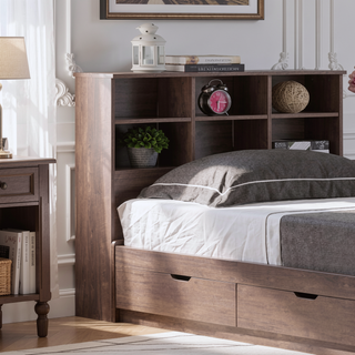Sunvega Full Bookcase Headboard with Six Shelves Three Adjustable and Rounded Corners