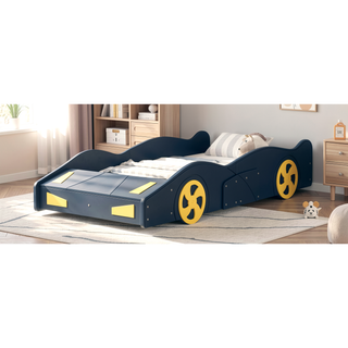 Sunvega Twin Size Race Car Bed with Wheels Storage and Sturdy Wood Construction