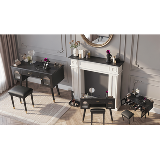 Sunvega Modern Black Vanity Makeup Table with Organizer and Charging Port