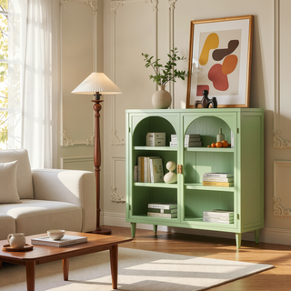 Sunvega Modern Two-Door Wall Cabinet with Three-Tier Storage for Living Room