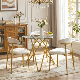 Sunvega Modern Glass Dining Table with Metal Legs for Kitchen Living Room Office