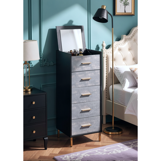 Sunvega Modern Nightstand with Patterned Drawer Fronts and Three Spacious Storage Drawers