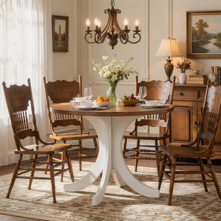 Sunvega Mid-Century Round Dining Table with Solid Wood Legs for Small Spaces