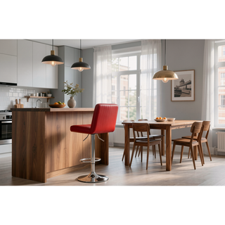 Sunvega Red Chrome Faux Leather and Metal Bar Stool with 43 Inch Height
