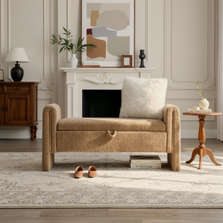 Sunvega Modern Teddy Upholstered Storage Bench with Arms for Living Room Bedroom