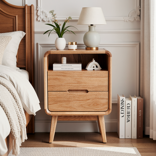Sunvega Premium European Beechwood Nightstand with Ample Storage and Safe Design