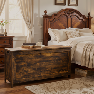 Sunvega Rustic Brown Wooden Storage Chest with Safety Hinges and Side Handles