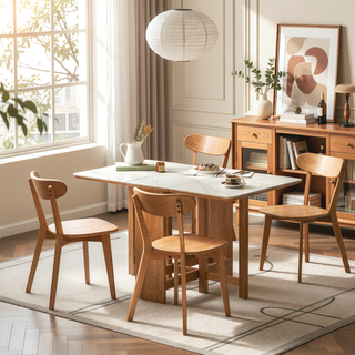 Sunvega Solid Oak Wood Dining Chairs Set of 2 with Curved Backrest and Non-Slip Feet