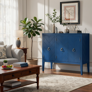 Sunvega Adjustable Shelf Storage Sideboard with Retro Metal Handles and Pinewood Legs