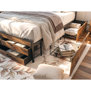 Sunvega Full Size Storage Bed Frame with LED Headboard Charging Station and 8 Drawers