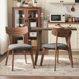 Sunvega Mid-Century Modern Upholstered Dining Chairs with Walnut Finished Frame Set of 2