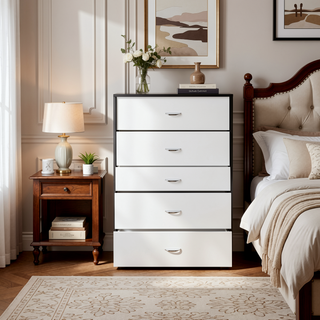 Sunvega Eloy White Espresso Finish 5 Drawer Chest Wooden Frame