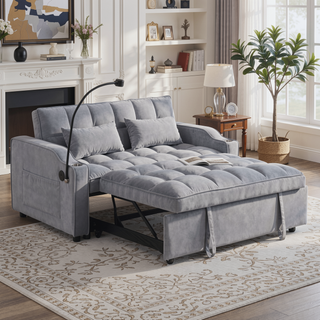 Sunvega Modern Velvet Loveseat Futon Sofa with Pullout Bed Adjustable Reclining Backrest