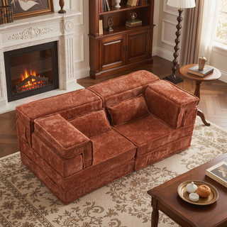 Sunvega Convertible Modular Sectional Mahjong Sofa Bed with Ottoman in Circle Fleece Fabric