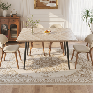 Sunvega Modern Minimalist MDF Wood Desktop with Black Metal Legs Small Dining Table