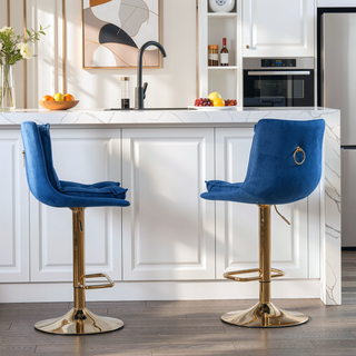 Sunvega Set of 2 Black Velvet Swivel Bar Stools with Chrome Footrest and Adjustable Height