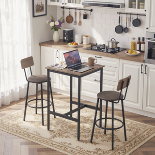 Sunvega Bar Table Set with 2 PU Soft Seat Backrest Bar Stools for Small Spaces