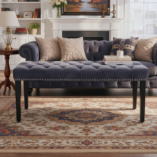 Sunvega Tufted Upholstered Velvet Bench Ottoman with Sponge Cushion for Bedroom