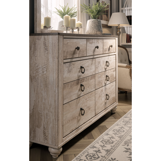Sunvega Rustic Urban Chic White Wash Finish 4-Piece Queen Bedroom Set