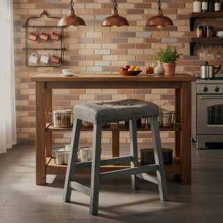 Sunvega Distressed Wooden Farmhouse Barstools with Faux Leather Seat, Counter-Height